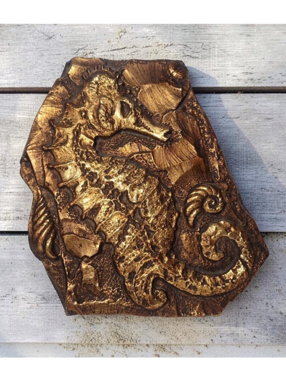Vtg MCM Syroco Metallic Gold Tone Seahorse Wall Decor Plastic Beachouse Regency
